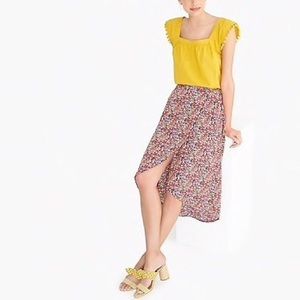 JCrew Cotton Top with Pom-Pom Trim